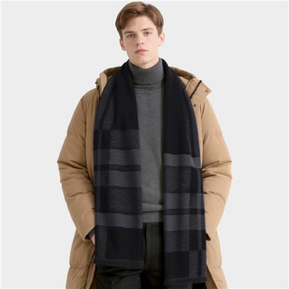 Mens Scarf Winter Warm Plaid Scarf Soft Long Classic Cashmere Scarves for Men - Picture 6 of 7